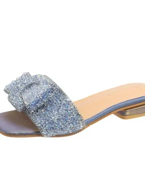 Rhinestone Peep Toe Flat Sandals