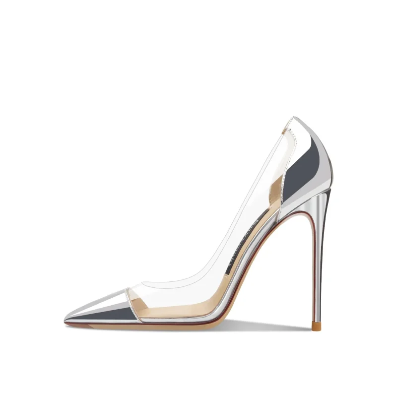 Eco-friendly Transparent Leather Silver High Heel - Image 4