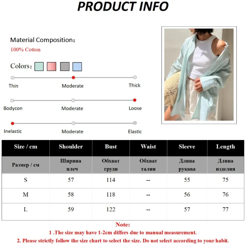 Eco-friendly Chic Striped Cotton Oversized Blouse - Image 2