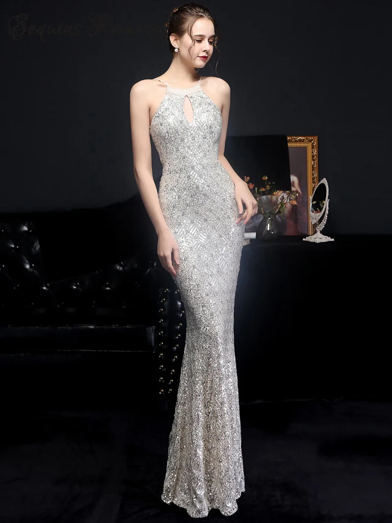 Eco-Friendly Backless Sequin Fishtail Maxi Dress - Image 4
