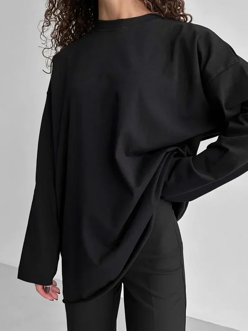 Eco-friendly Cotton Long Sleeve Loose T-shirt - Image 3