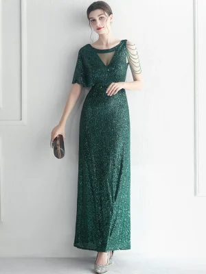 Eco-Friendly Rhinestone Sequin Backless Maxi Dress