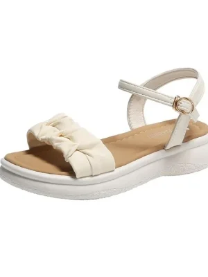 Summer Waterproof Platform Sandals with Pearl Buttons