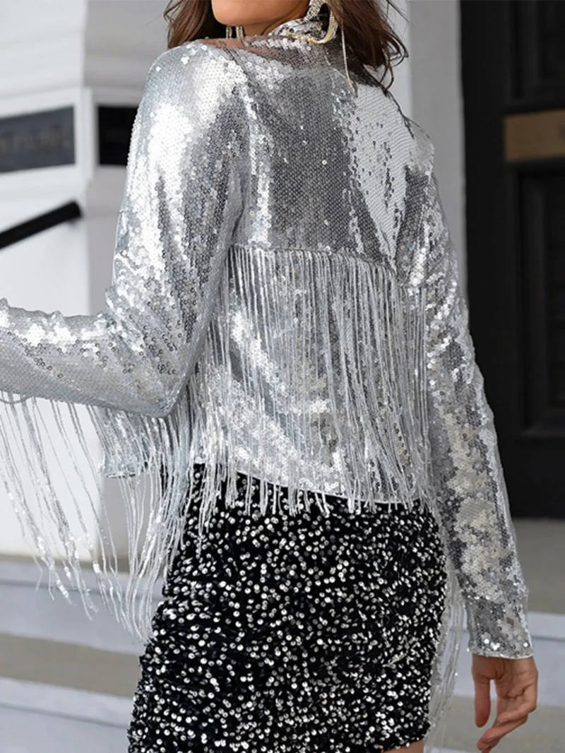 Eco-Friendly Sequin Cropped Winter Jacket - Image 2