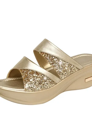 Glitter PU Wedge Summer Slippers