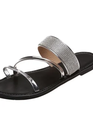 Sparkle Rhinestone Flat Sandals Bling Casual