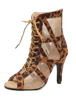 Leopard Mesh High Heels: Sexy Lace-Up Summer Sandals