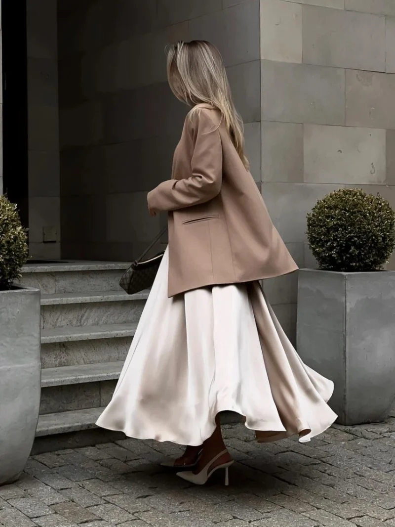 Eco-friendly Elegant Satin High Waist Maxi Skirt - Image 3