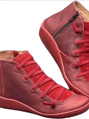 Genuine Leather Fur Lace-Up Snow Boots