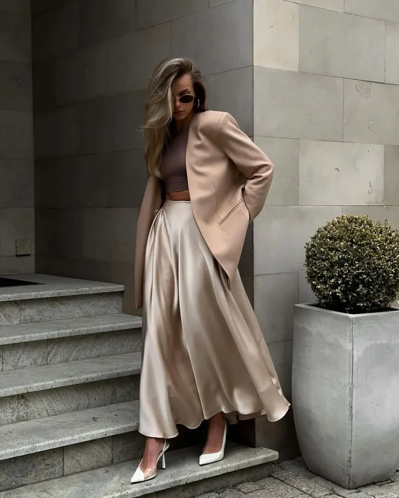 Eco-friendly Elegant Satin High Waist Maxi Skirt - Image 6