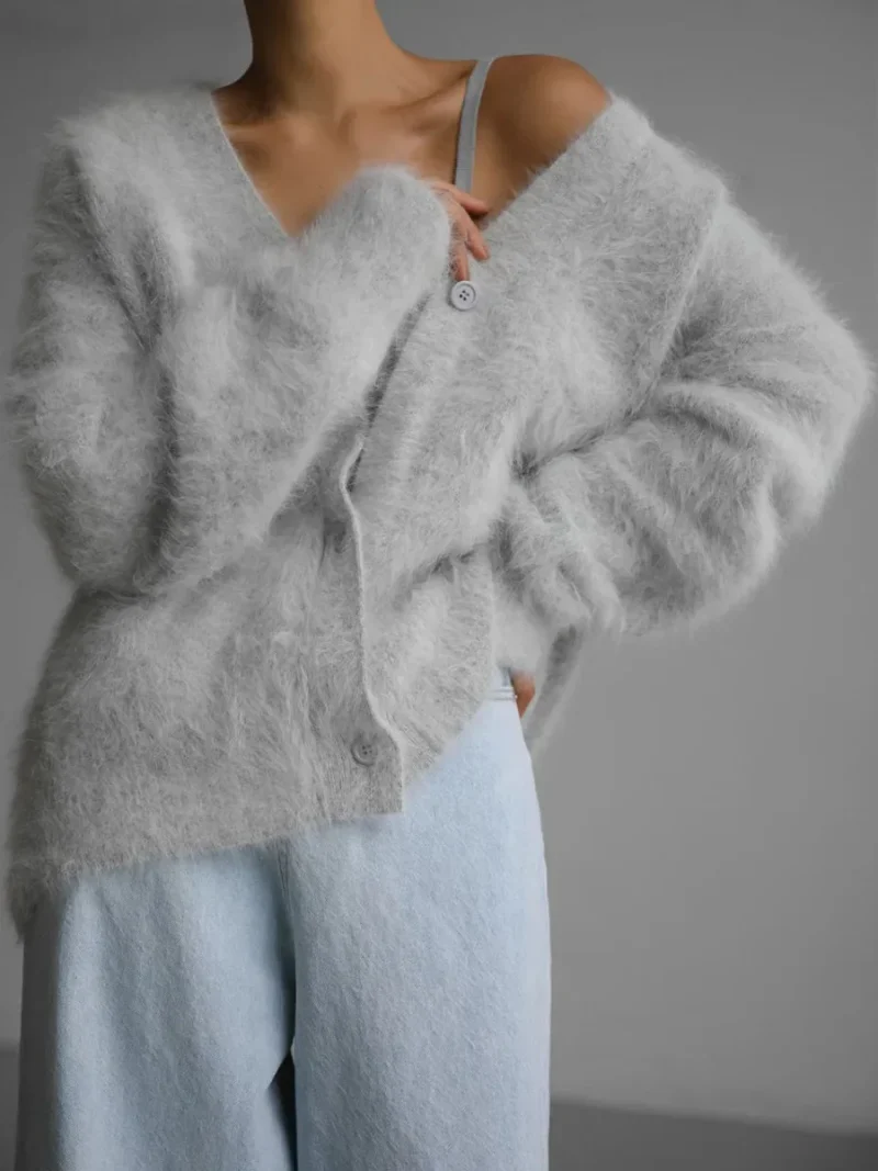 Eco-friendly Imitation Mink Vintage Knitted Cardigan - Image 4