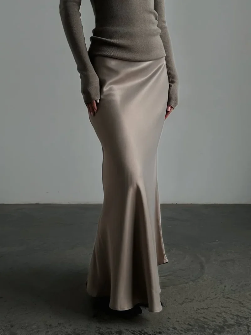 Eco-friendly Casual Satin High Waist Maxi Skirt - Image 4