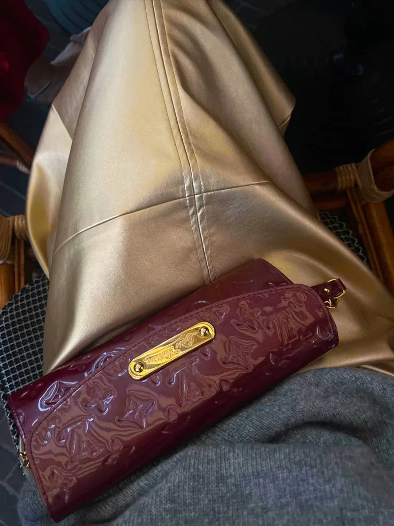 Eco-friendly Gold PU Leather High Waist Skirt - Image 9