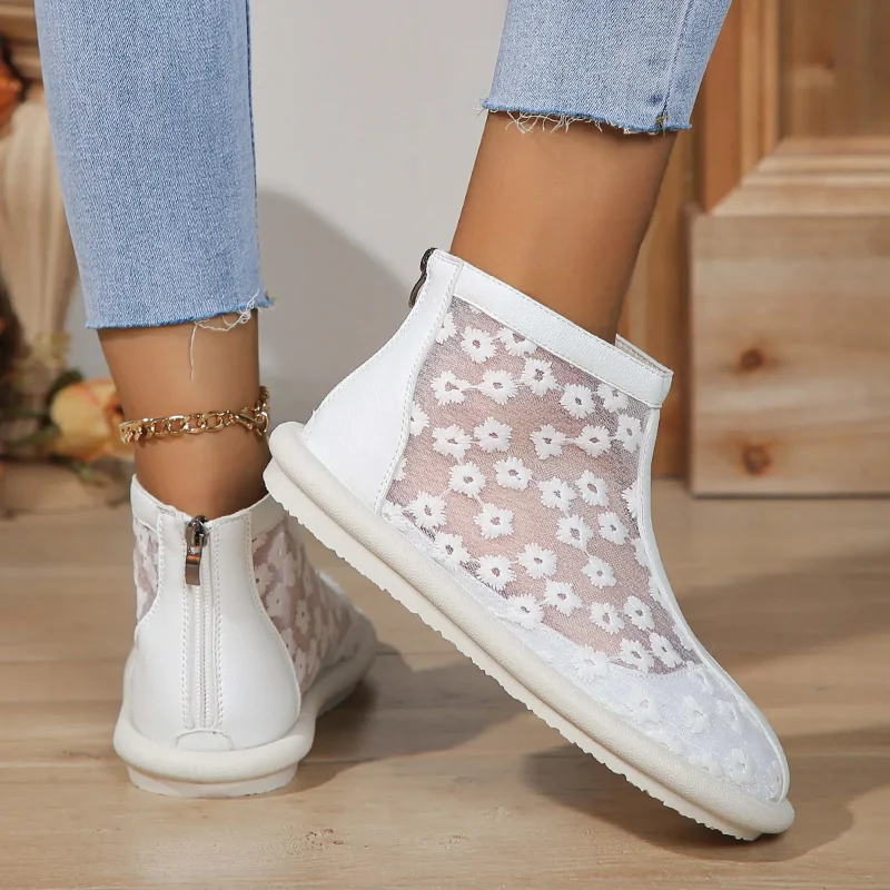 Casual Summer Flat Lace Mesh Boots - Image 4