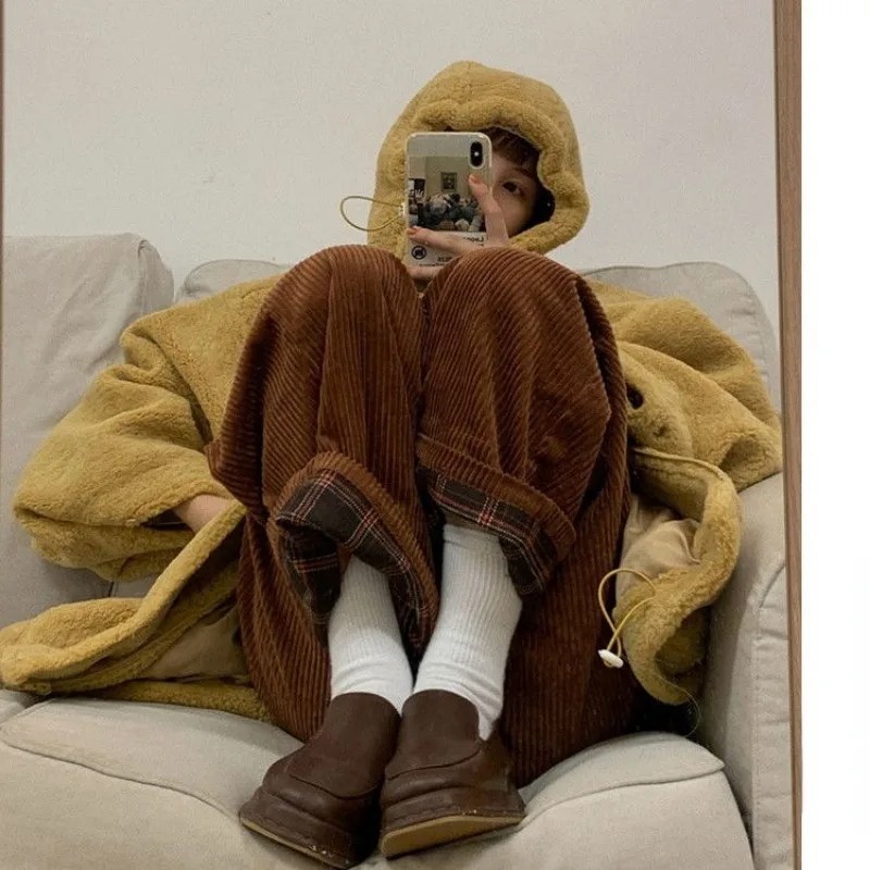 Vintage Corduroy Wide Pants: Kawaii Plaid Sweatpants - Image 3
