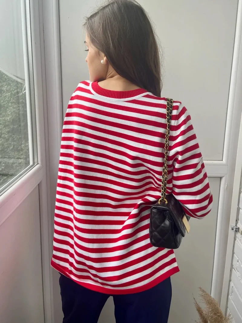 Eco-friendly Loose Casual Striped Knitted Sweater - Image 4