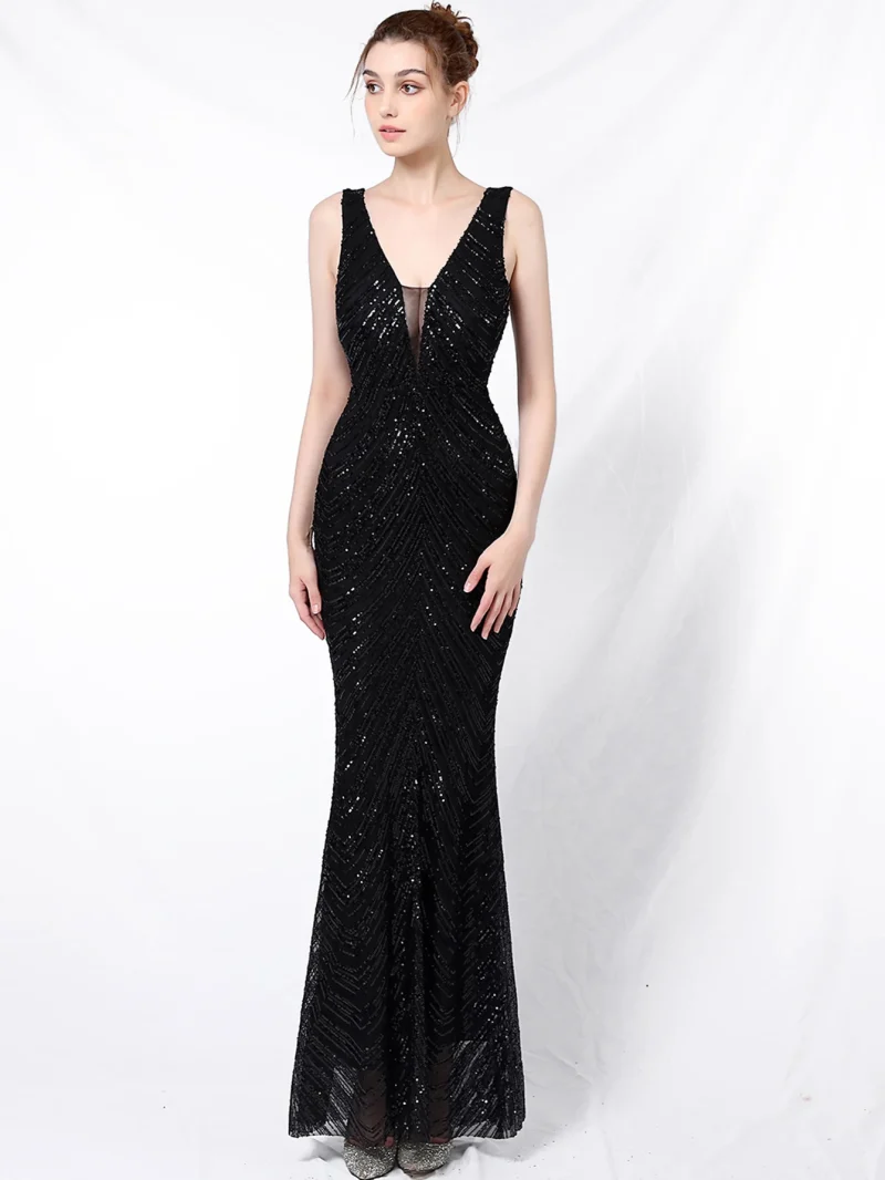 Eco-Friendly White Sequin Backless Fishtail Maxi Dress - Image 7