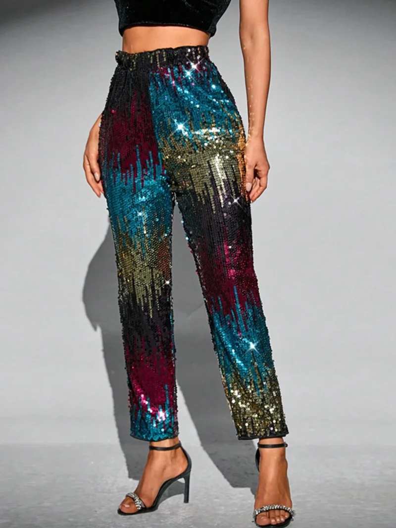 Eco-Friendly High-Waisted Sequin Baggy Pants - Image 8