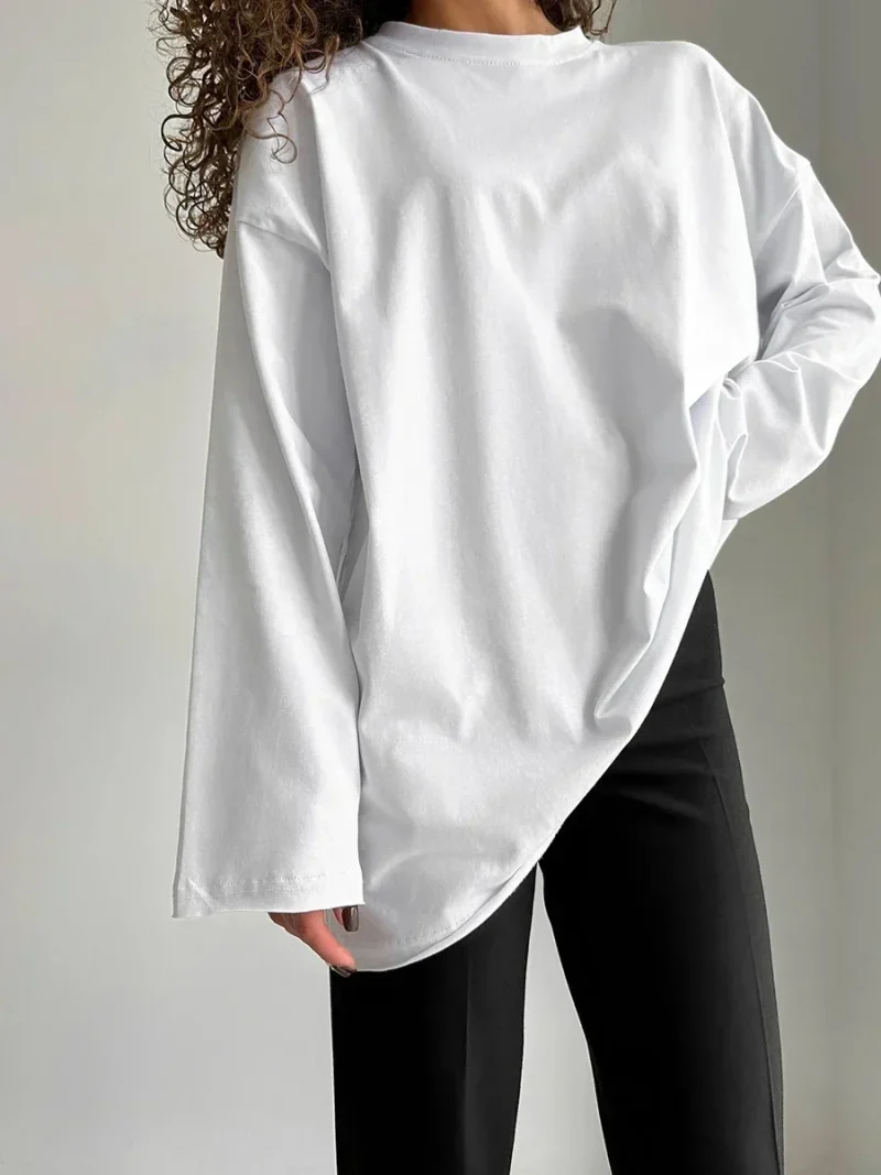 Eco-friendly Cotton Long Sleeve Loose T-shirt - Image 2