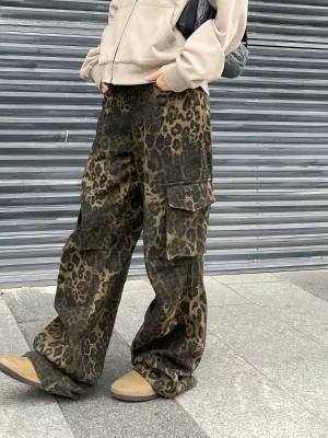 Leopard Wide Leg Jeans: Vintage Harajuku Y2K Streetwear