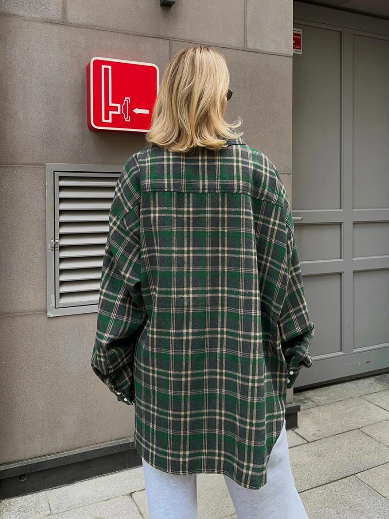 Eco-friendly Vintage Loose Plaid Office Shirt - Image 7