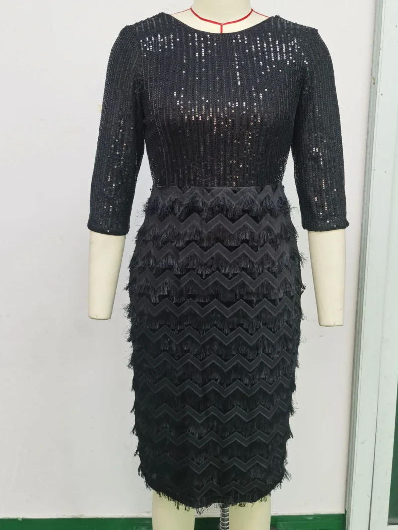 Eco-Friendly Black Sequin Backless Summer Dress - Image 3