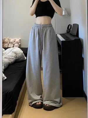 Vintage Grey Wide Leg Sweatpants Women