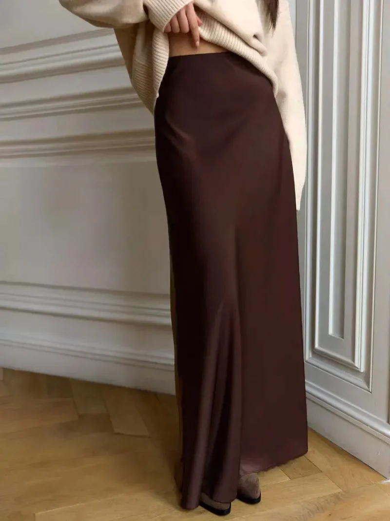 Eco-friendly Casual Satin High Waist Maxi Skirt - Image 5