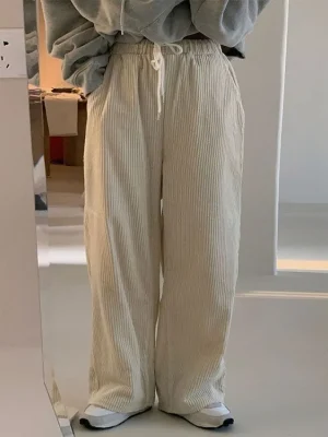 Vintage Corduroy Wide Pants: Kawaii Plaid Sweatpants