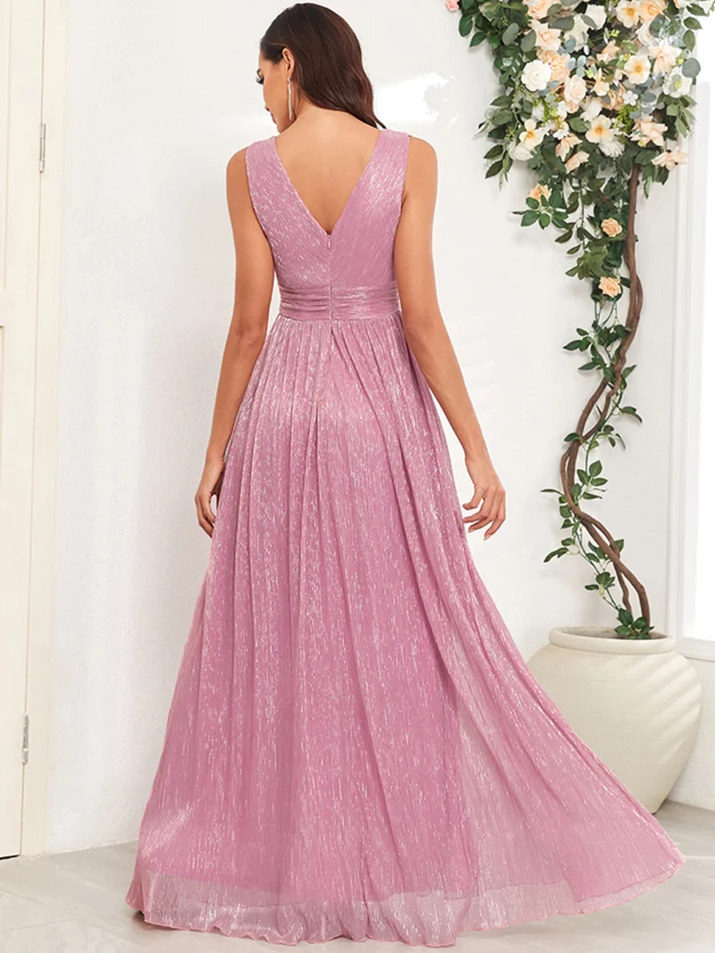 Eco-Friendly Pink Backless Mesh Maxi Dress - Image 3
