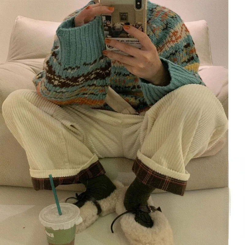 Vintage Corduroy Wide Pants: Kawaii Plaid Sweatpants - Image 6