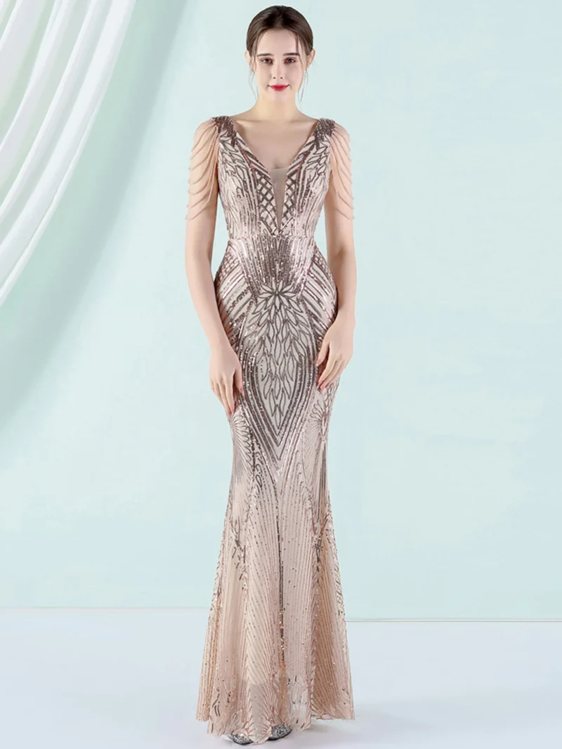 Eco-Friendly White Sequin Rhinestone Maxi Dress - Image 5