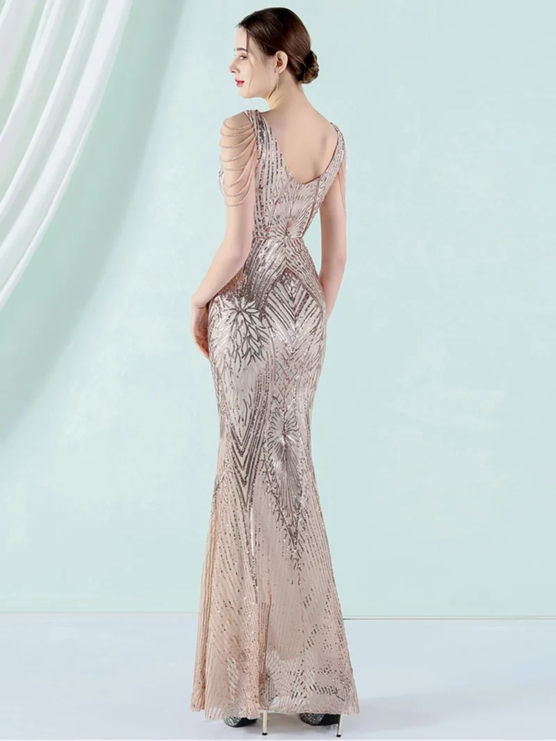 Eco-Friendly White Sequin Rhinestone Maxi Dress - Image 7