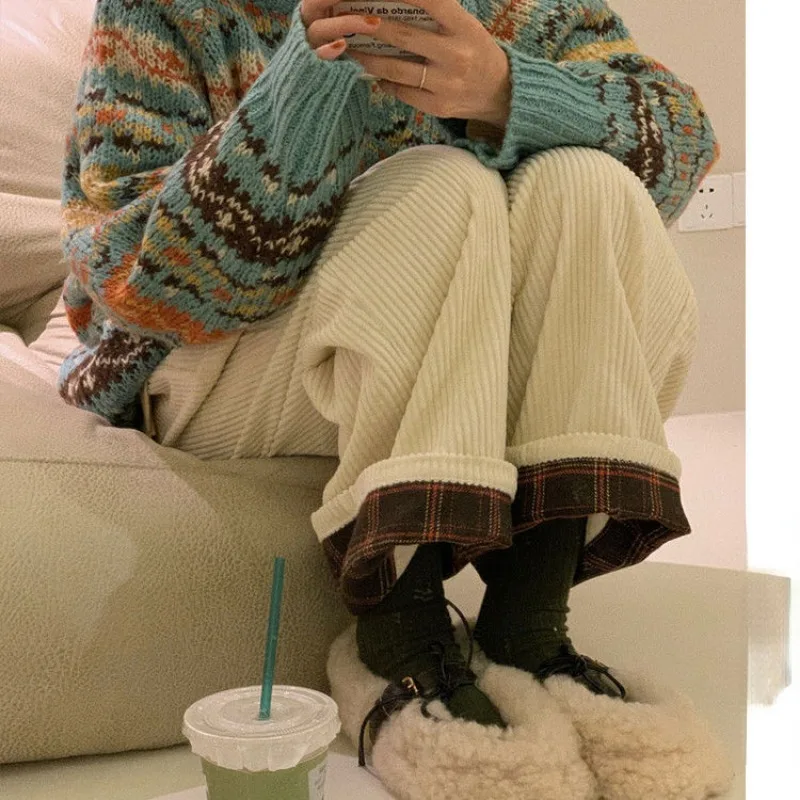 Vintage Corduroy Wide Pants: Kawaii Plaid Sweatpants - Image 5