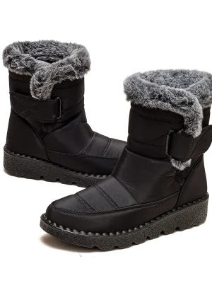 Elegant Low-Heel Fur Mid-Calf Snow Boots