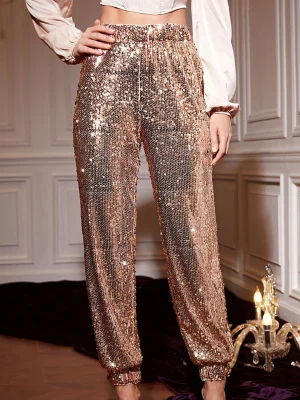 Eco-Friendly High-Waisted Sequin Baggy Pants