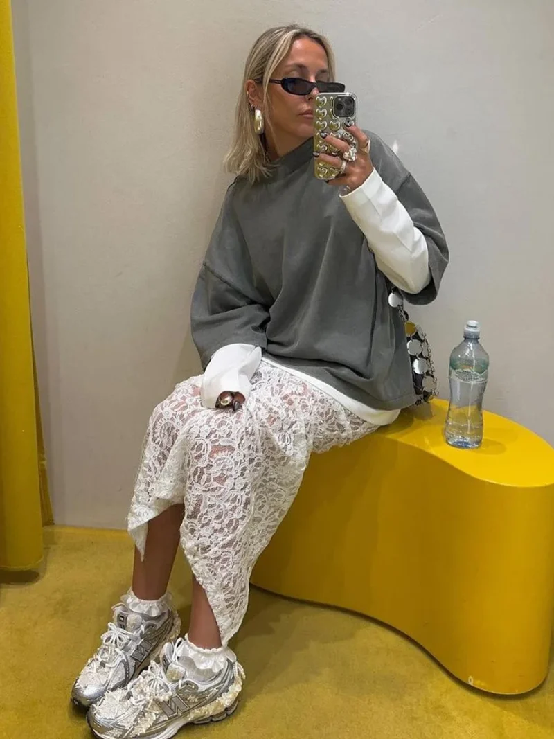 Eco-friendly White Lace Flare Beach Skirt - Image 3