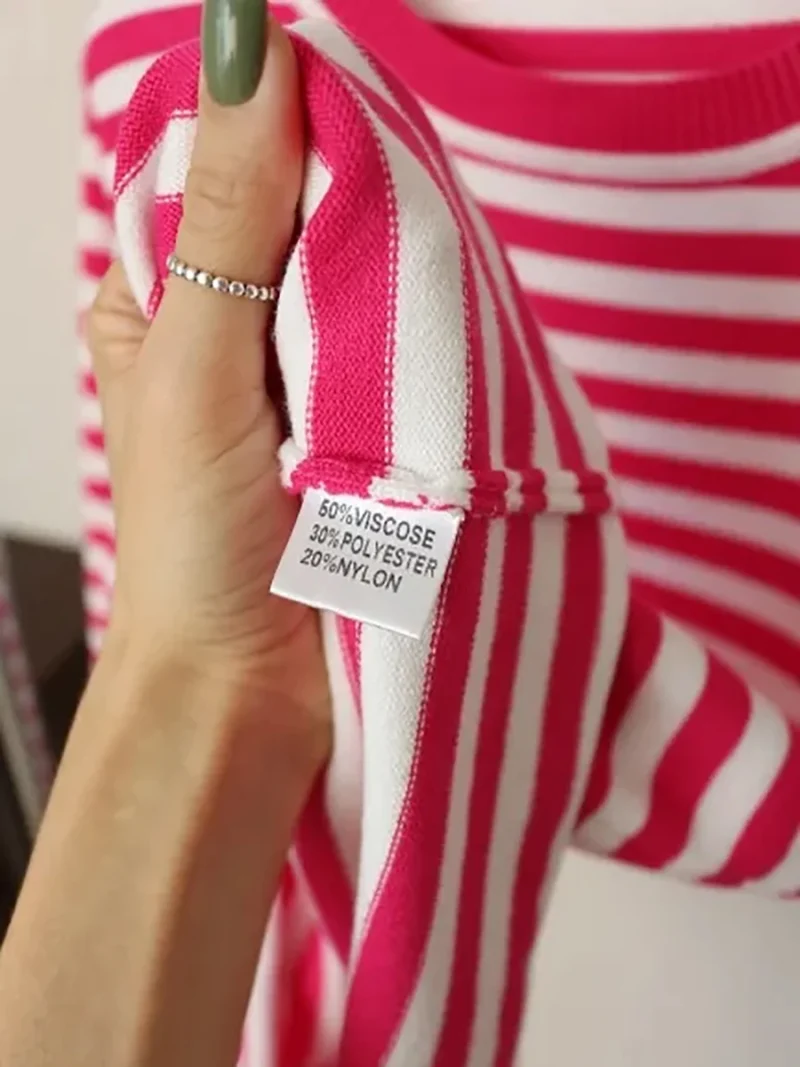Eco-friendly Loose Casual Striped Knitted Sweater - Image 2