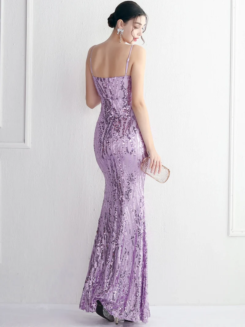 Eco-Friendly Black Sequin Backless Maxi Dress - Image 7