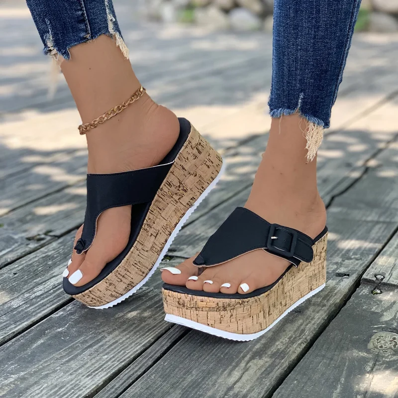 Wedge Platform Flip Flops: Summer Buckle Non-Slip Slides