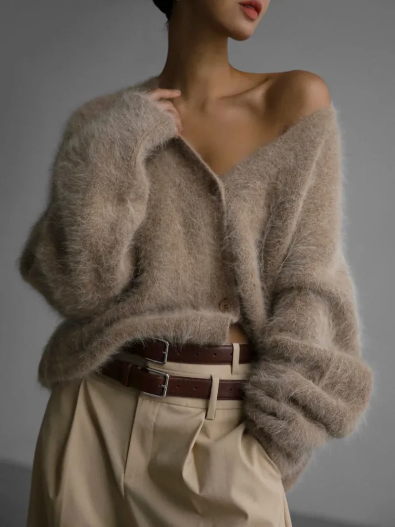 Eco-friendly Imitation Mink Vintage Knitted Cardigan - Image 7