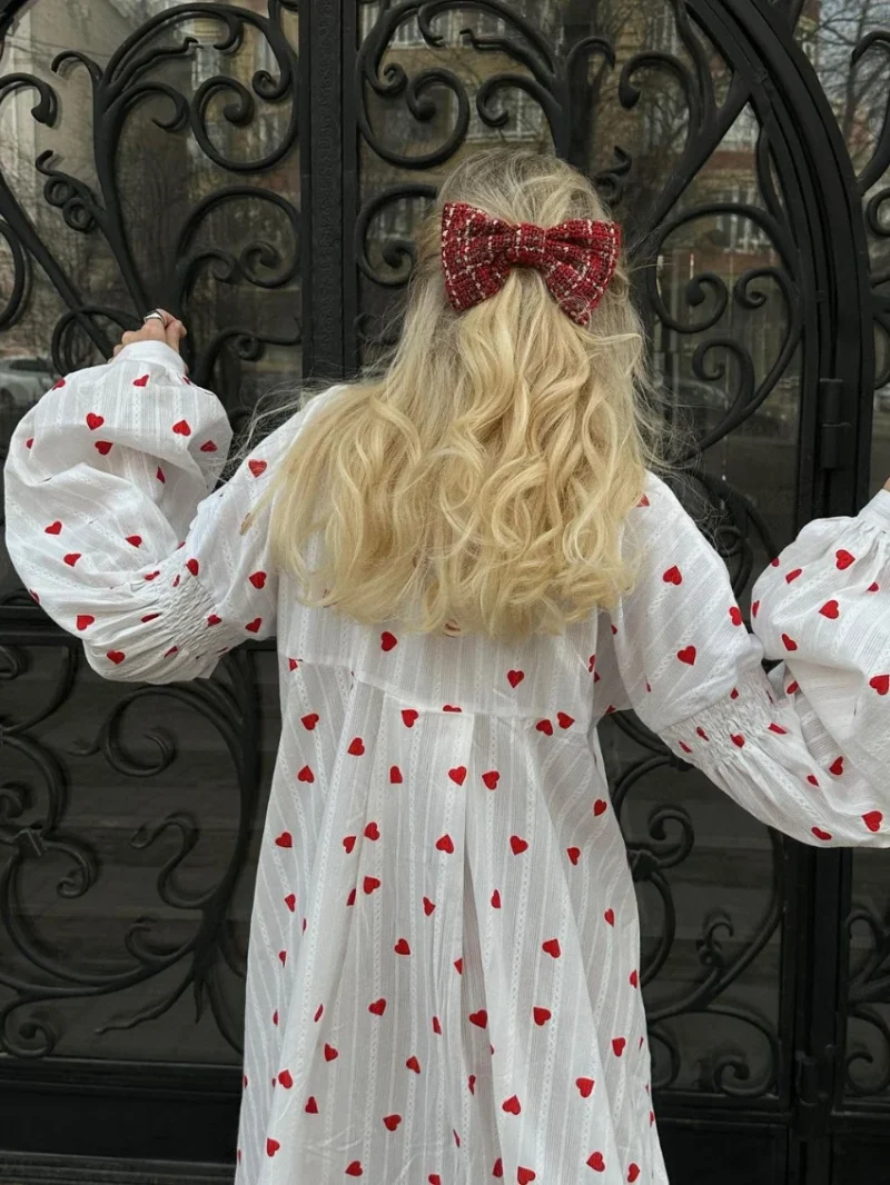 Eco-friendly Jacquard Heart Print A-line Dress - Image 3
