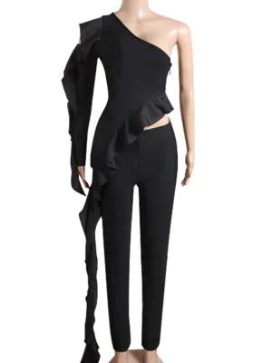 Eco-Friendly Backless Ruffled Bandage Jumpsuit