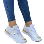 Women's Patchwork Mesh Sneakers with Lace-Up Flat Shoes