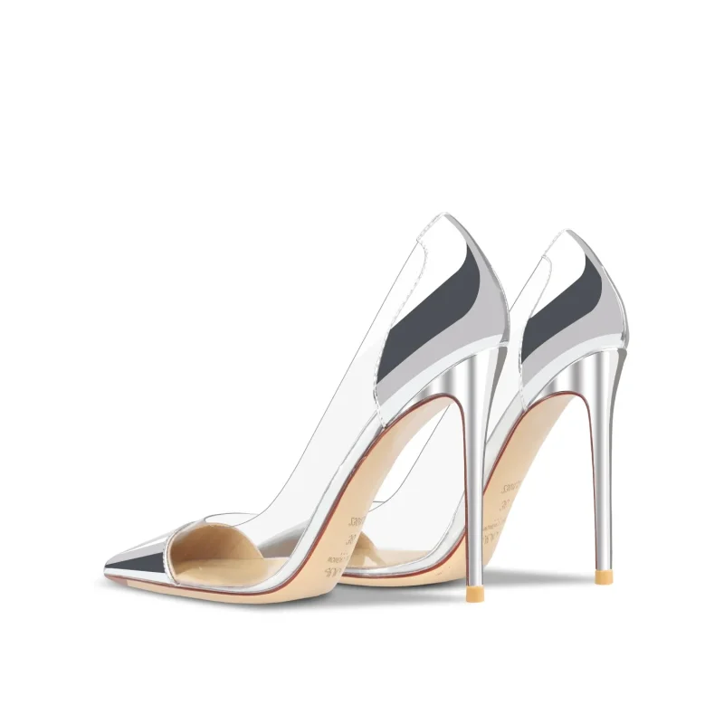 Eco-friendly Transparent Leather Silver High Heel - Image 3