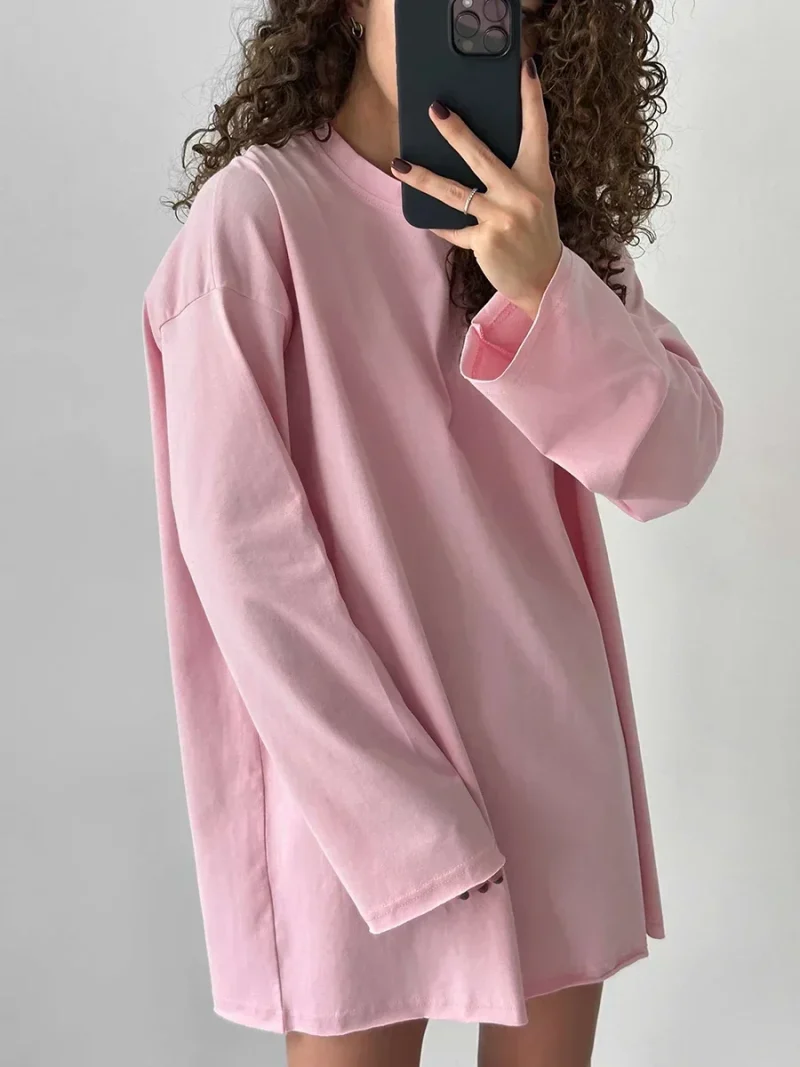 Eco-friendly Cotton Long Sleeve Loose T-shirt - Image 6