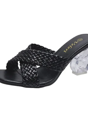 Eco-Friendly Yellow Transparent High Heel Weave Sandals