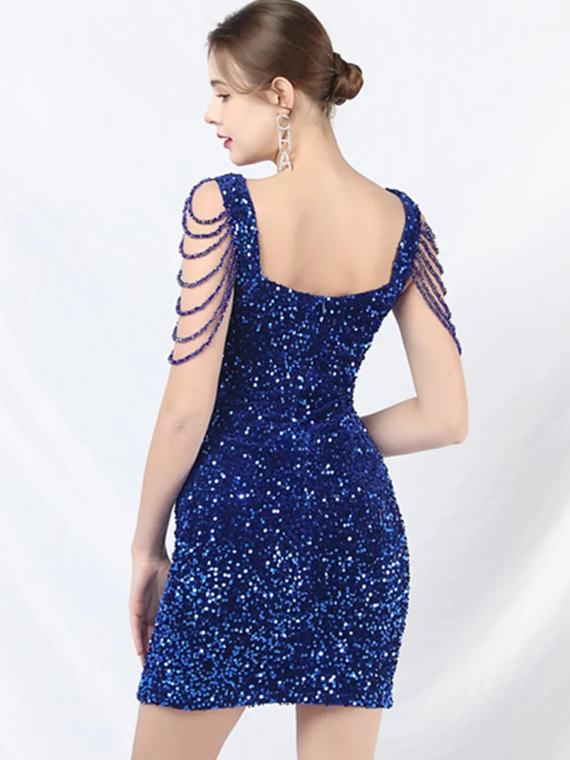 Eco-Friendly Black Sequin Backless Mini Dress - Image 2
