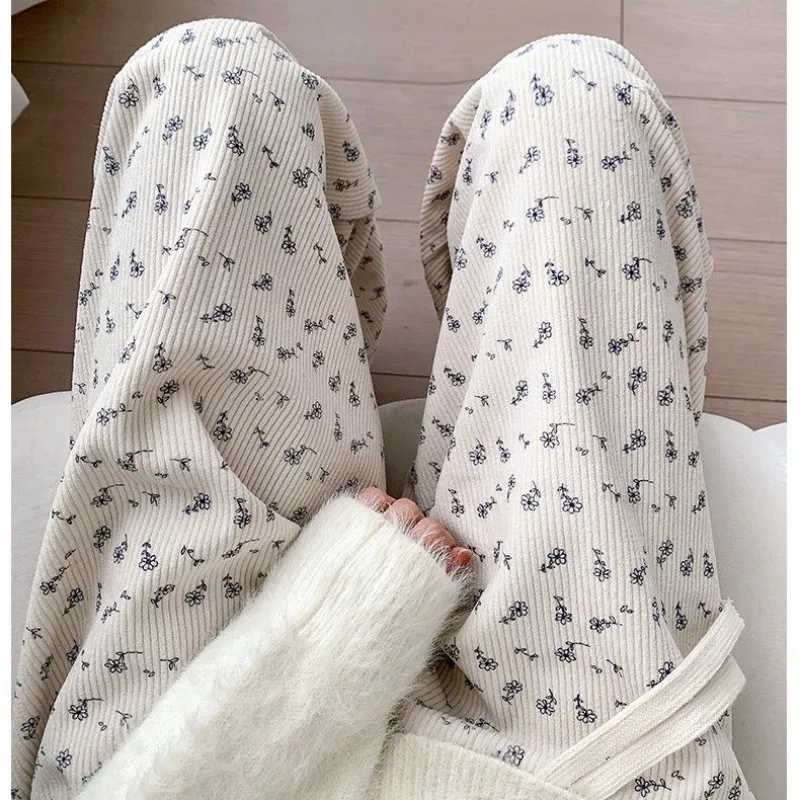 Y2K Corduroy Pants: High Waist Fleece Baggy Sweatpants