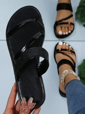 Gold Silver Patent Leather Rhinestone Sandals